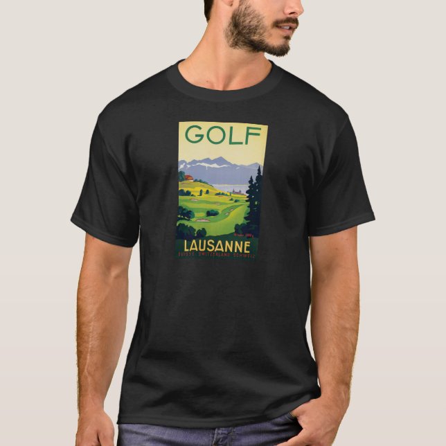 Vintage Golf Lausanne City Sjö Schweiz T-shirt (Framsida)