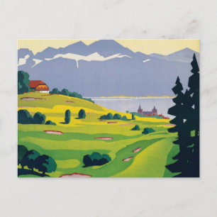 Vintage Golf Lausanne City Sjö Schweiz Vykort