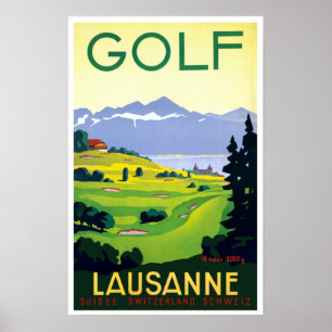Vintage Golf Lausanne Schweiz Travel Poster