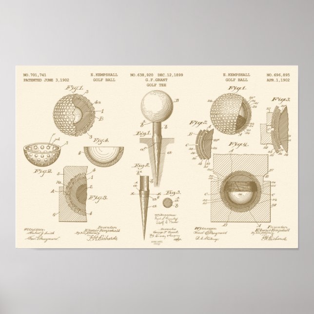 Vintage Golf Patent Poster 1 Sepia (Framsidan)