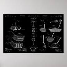 Vintage Golf Patent Poster 2 vita på svart
