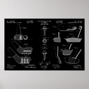 Vintage Golf Patent Poster 2 vita på svart
