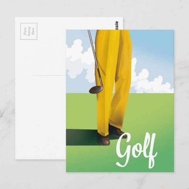 Vintage golf-resaaffisch vykort (Fram/baksida)