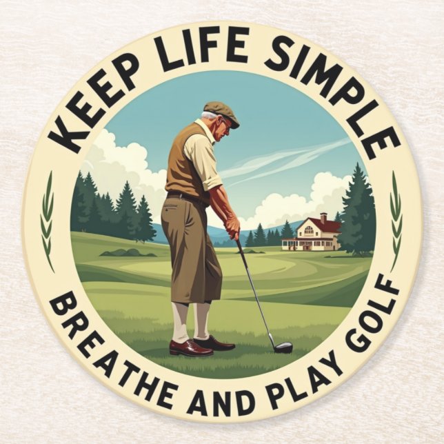 Vintage Golf Scene med inspirationsoffert Underlägg Papper Rund (Framsidan)