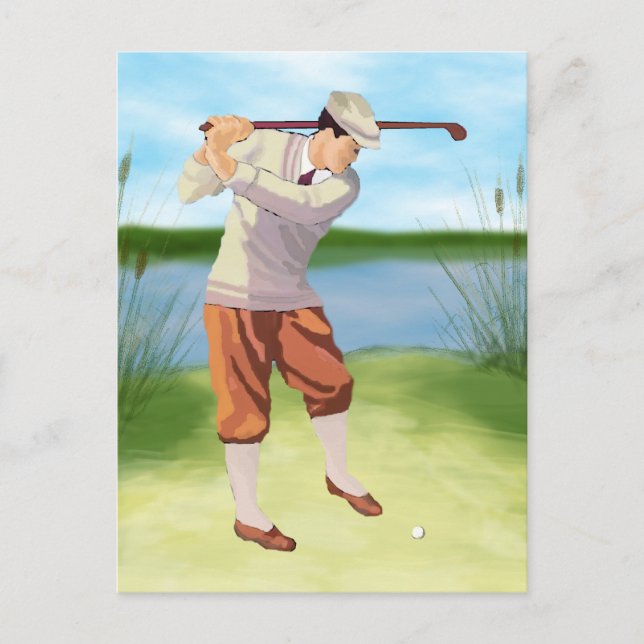 Vintage Golfer från Riverbank Vykort (Framsida)