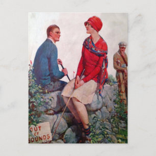 Vintage Golfers Out-Bounds Postcard Vykort