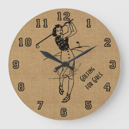 Vintage Golfing for Girls Faux Burlap Decorative Stor Klocka