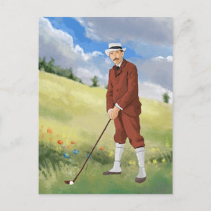 Vintage golfspelare i roughen vykort