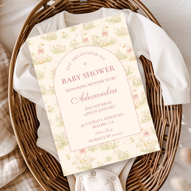 Vintage Goose Blommig Bebis Shower Inbjudningar (Skapare uppladdad)