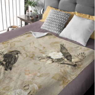Vintage Goth-decoupage kråka monokrom Fleecefilt