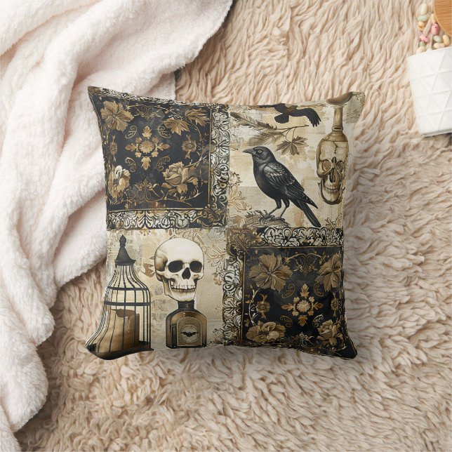 Vintage Goth Döskallars and Birdcages Kudde (Filt)