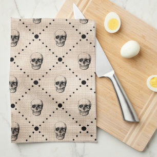 Vintage Goth Döskallars Grid Kökshandduk