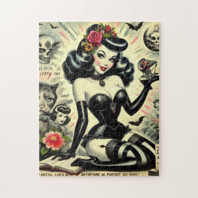 Vintage Goth Girl Illustration Pussel (Vertikal)