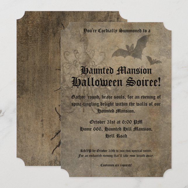 Vintage Goth Halloweenfest Inbjudningar (Fram/baksida)
