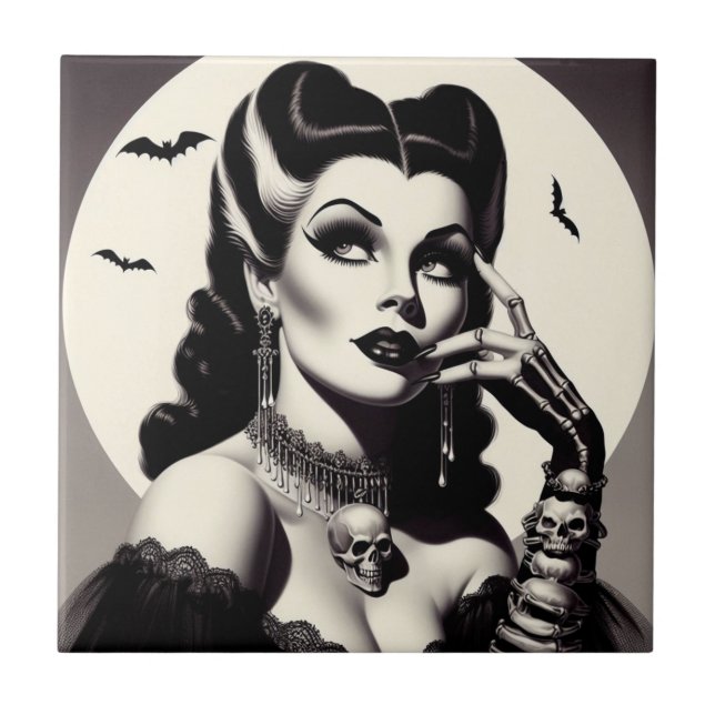 Vintage Goth Pin-up Kakelplatta (Framsidan)