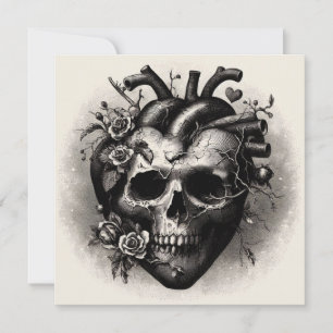 Vintage Goth Skalle Hjärtan Valentine Retro Skräck Kort