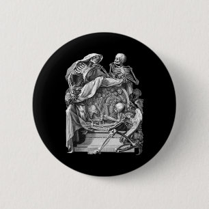 Vintage Goth Skeleton Engrave Memento Mori Hallo Knapp