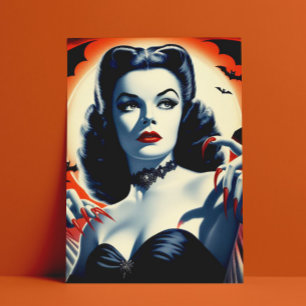 Vintage Goth Vampire Woman Vykort