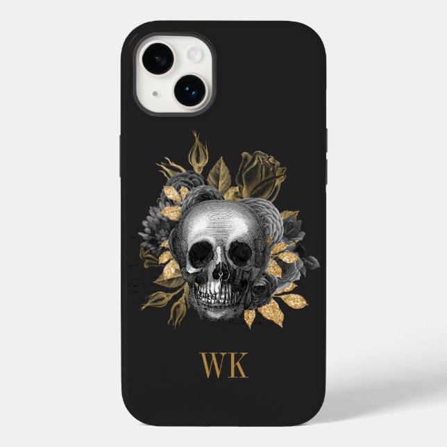 Vintage Gothic Black and Guld Blommigt Skull (Baksida)
