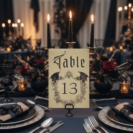Vintage Gothic Black Toile Bat Tan Wedding Bordsnummer