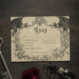 Vintage Gothic Black Toile Bat Tan Wedding OSA Kort