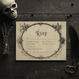 Vintage Gothic Black Toile Bat Tan Wedding OSA Kort