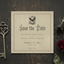 Vintage Gothic Black Toile Bat Tan Wedding Spara Datumet