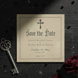 Vintage Gothic Black Toile Cross Tan Wedding Spara Datumet