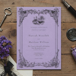 Vintage Gothic Black Toile Purple Skull Wedding Inbjudningar
