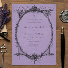 Vintage Gothic Black Toile Purple Wedding Inbjudningar