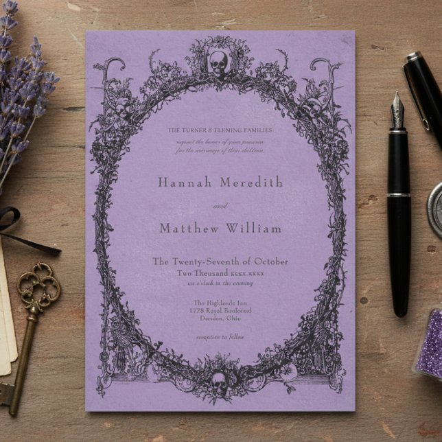 Vintage Gothic Black Toile Purple Wedding Inbjudningar (Skapare uppladdad)