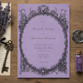 Vintage Gothic Black Toile Purple Wedding Inbjudningar