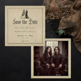 Vintage Gothic Black Toile Tan Photo Wedding Spara Datumet