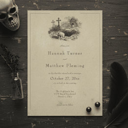 Vintage Gothic Black Toile Tan Wedding Inbjudningar
