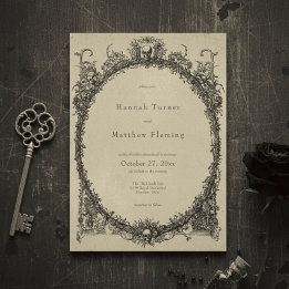Vintage Gothic Black Toile Tan Wedding Inbjudningar
