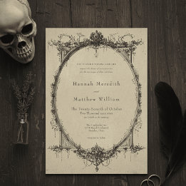 Vintage Gothic Black Toile Tan Wedding Inbjudningar