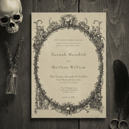 Vintage Gothic Black Toile Tan Wedding Inbjudningar