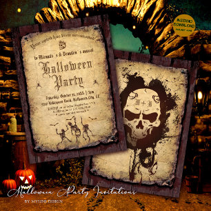 Vintage Gothic Bloddy Scull Halloween fest Inbjudningar