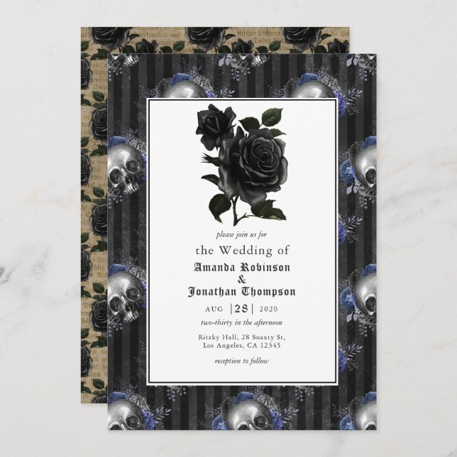Vintage Gothic Blommigt Bröllop Photo Inbjudningar (Fram/baksida)
