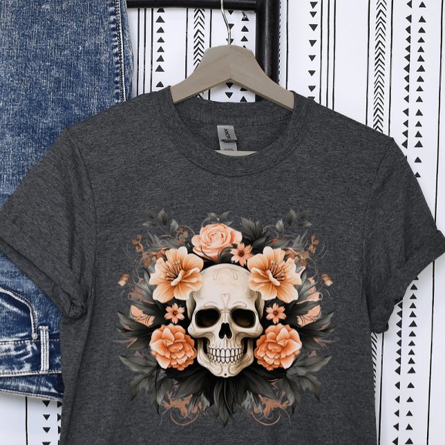 Vintage Gothic Blommigt Skull Halloween T Shirt (Vintage Floral Skull Halloween Shirt)