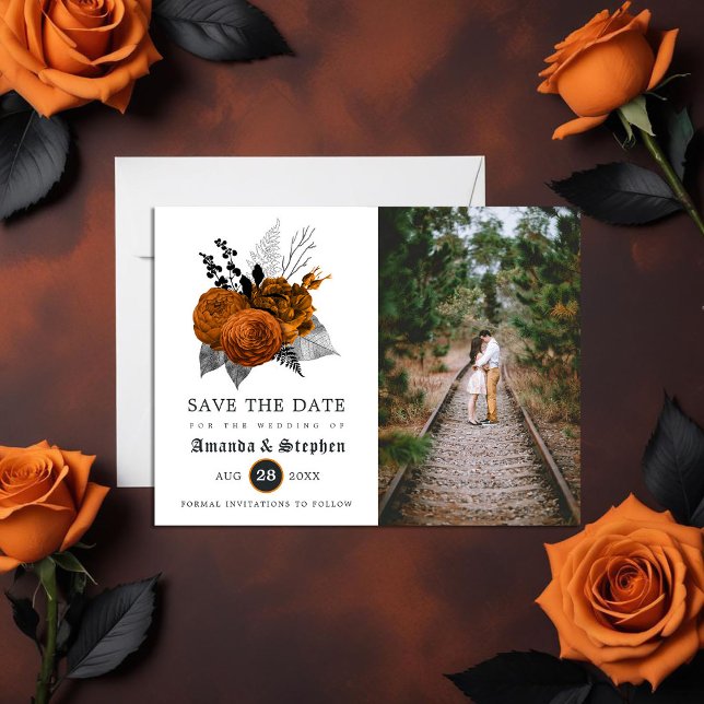 Vintage Gothic Bröllop spara datum Photo Vykort (Gothic Wedding Save the date)