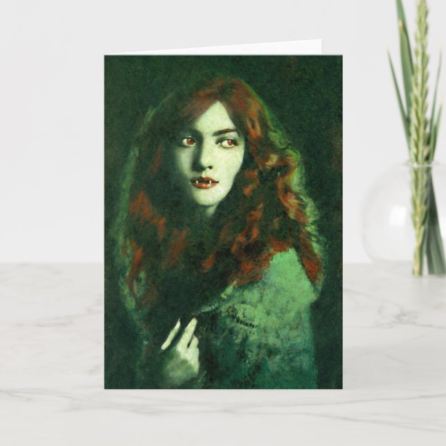 Vintage Gothic Dam Vampire Hälsning Card Kort (Framsida)