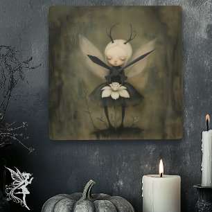 Vintage Gothic Fairy & White Flower Mörk Fantasy Fyrkantig Klocka