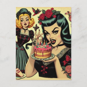 Vintage Gothic Girls Vykort