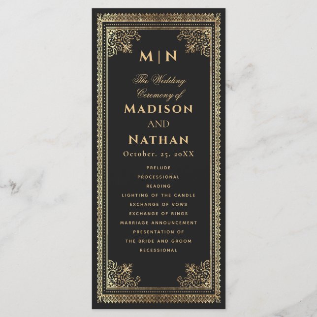 Vintage Gothic Guld Victorian Bröllop Program (Framsida)
