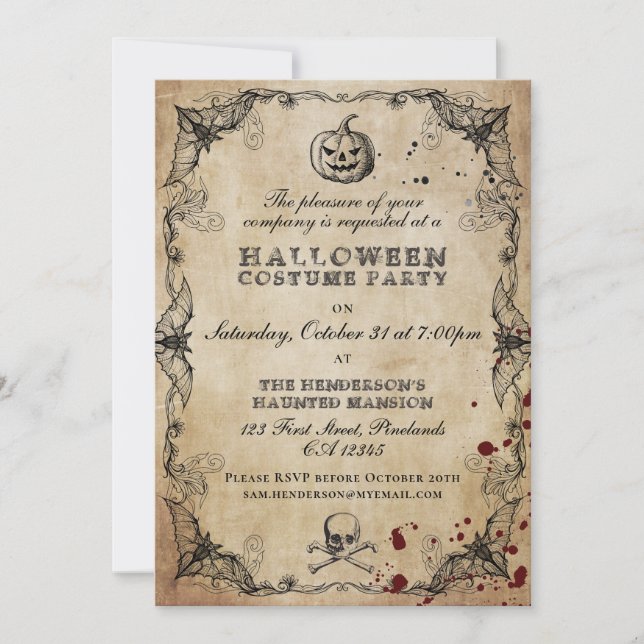 Vintage Gothic Halloween Costume Party-inbjudan (Framsida)