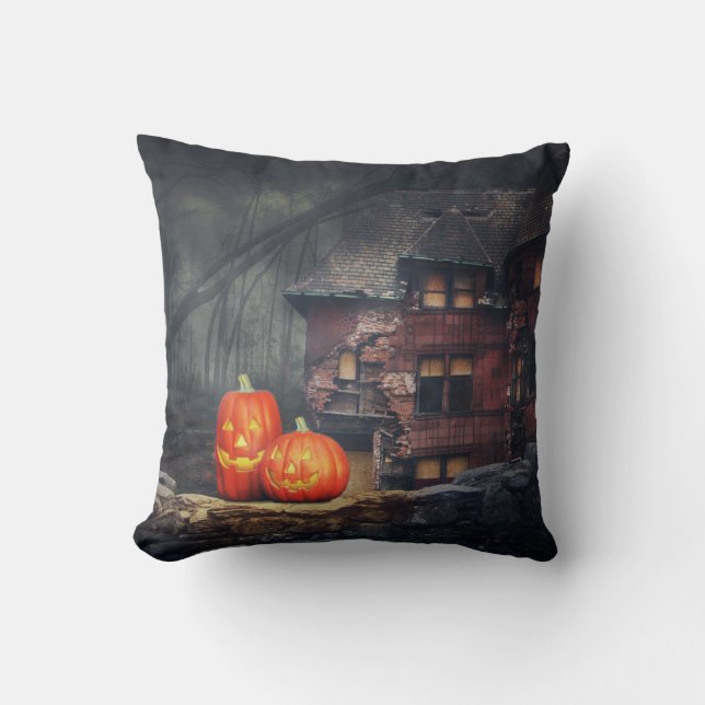 Vintage Gothic Halloween Pumpkins Kudde (Framsida)