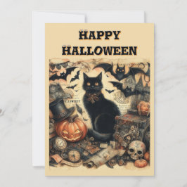 Vintage Gothic Halloween Svart Katt Barn Julkort