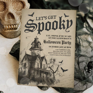 Vintage Gothic Haunted House Halloween Vuxen Party Inbjudningar