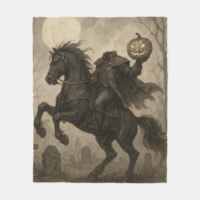 Vintage/Gothic Headless Horseman Halloween/hösten Fleecefilt (Framsidan)